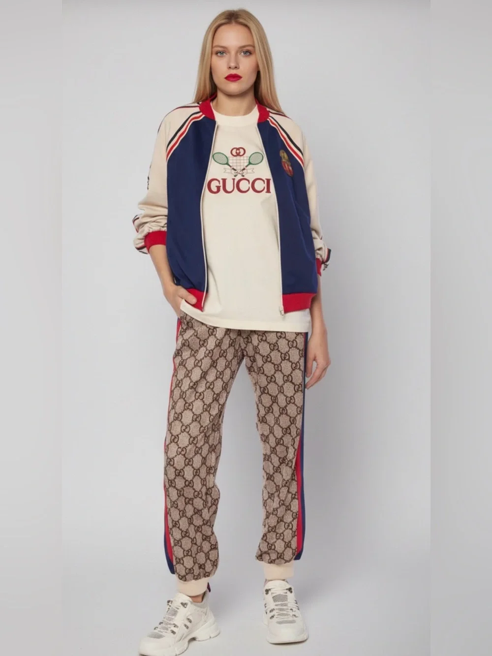 Gucci Cream Logo Tennis Graphic Short Sleeve Tee